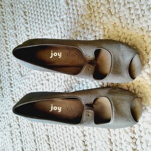 Joy Chen Calf Hair Heels Peep Toe Mary Jane Grey Shoes Career Wear Sz:6.5
